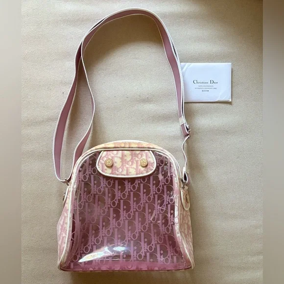 Dior Vintage 2000’s Pink Transparent Monogram Crossbody Bag - Picture 1 of 8
